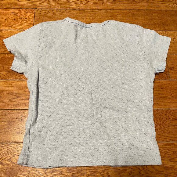 EUC Brandy Melville Ashlyn Baby Light Blue Heart Eyelet Top T-shirt - Picture 2 of 2